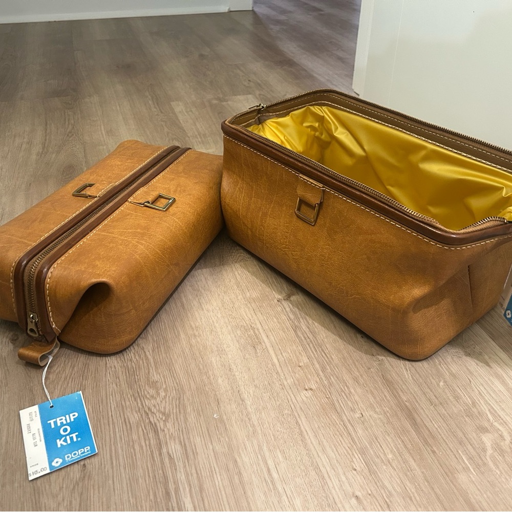 Vintage Dopp Tan Leather Travel Kits